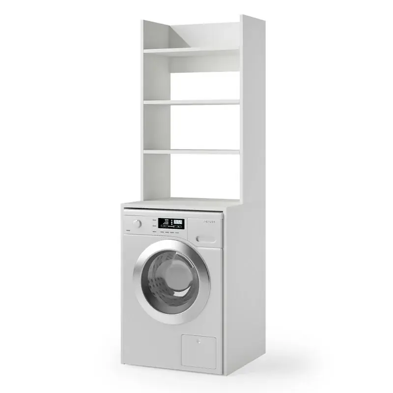 Mobile coprilavatrice multiuso in legno bianco con rialzo e 3 ripiani Nuova Collezione