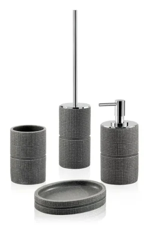 Set bagno 4 pezzi grigio in resina serie Petra Acquista Ora
