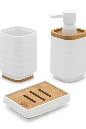 Accessori bagno in set da 3 pezzi in abs bianco linea Wave Quantità Limitata