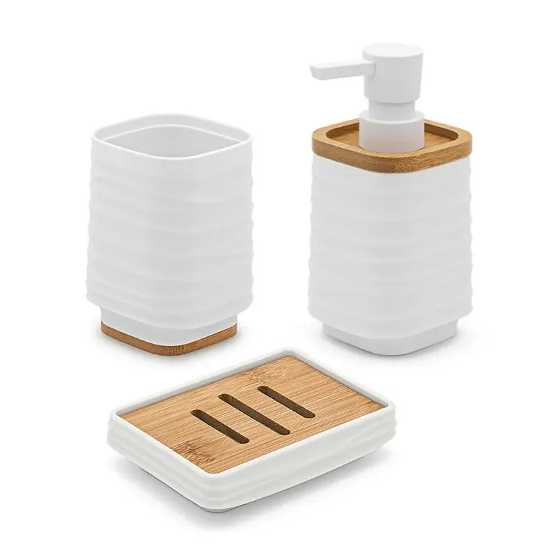 Accessori bagno in set da 3 pezzi in abs bianco linea Wave Quantità Limitata