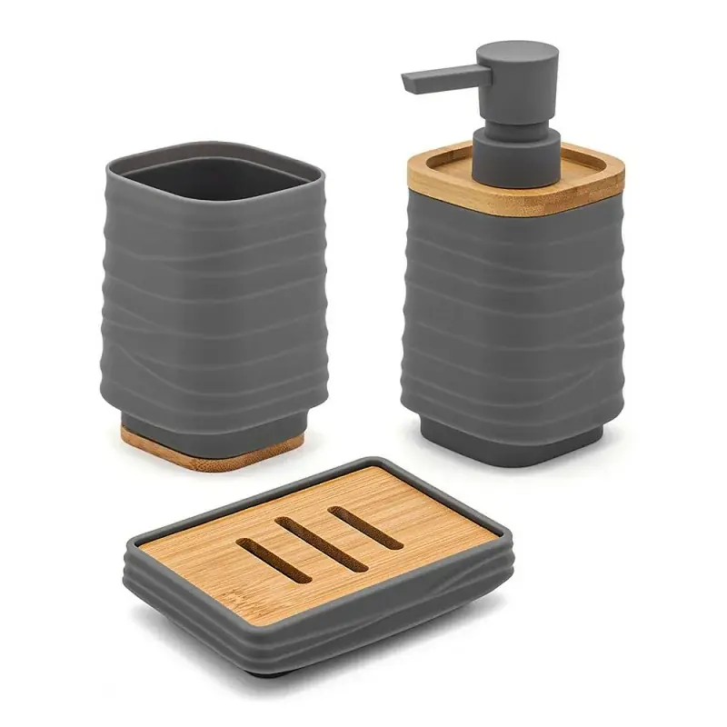 Accessori bagno in set da 3 pezzi in abs grigio linea Wave Spedito Oggi
