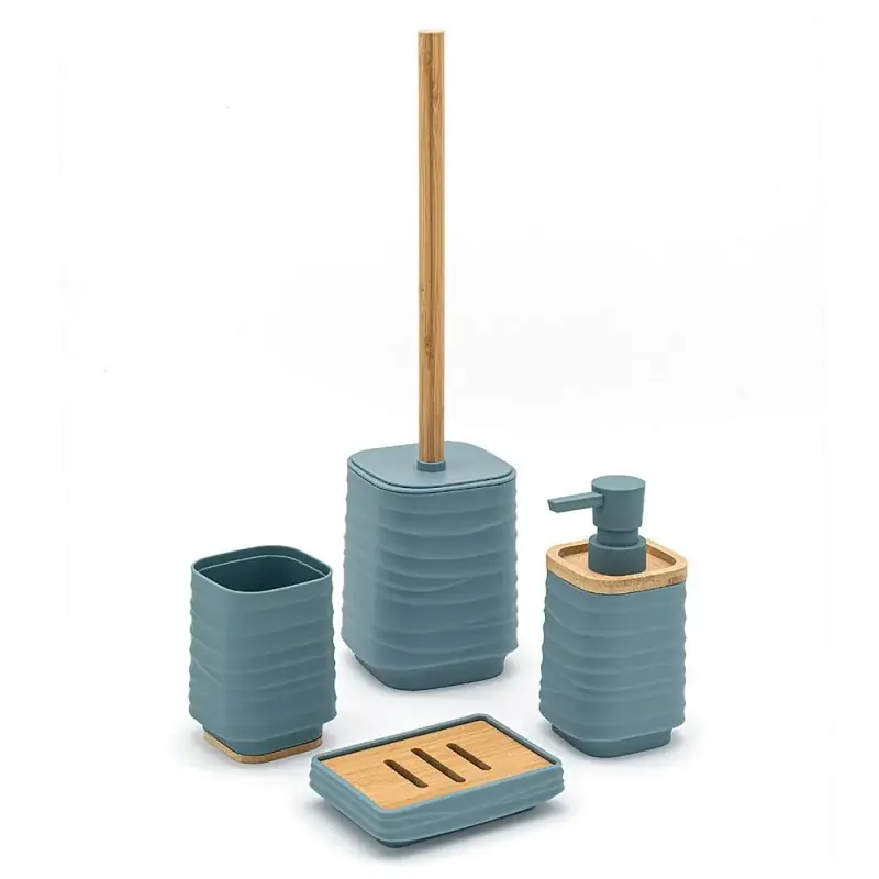 Accessori bagno in set completo da 4 pezzi in abs turchese cobalto linea Wave Offerta Del Giorno