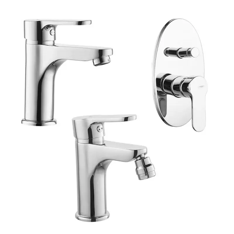 Set miscelatori cromati lavabo bidet e doccia incasso con deviatore Paco Nuova Collezione
