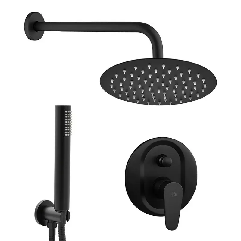 Set doccia completo tondo nero opaco Lizzy con soffione 20 cm e kit doccia incasso Professionale