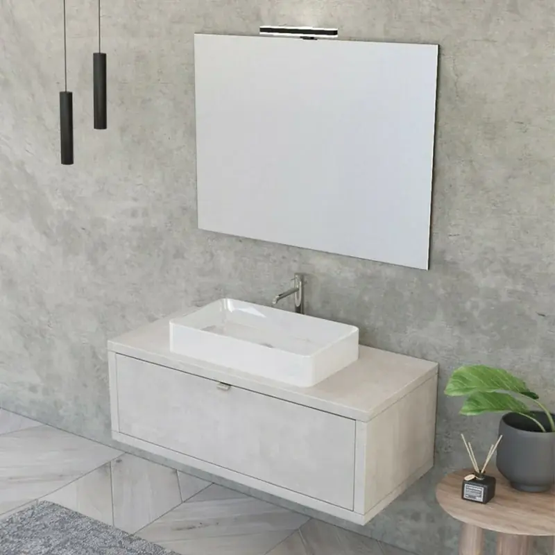 Miglior Prezzo Mobile bagno sospeso 110 cm grigio chiaro con lavabo da appoggio e specchio Master