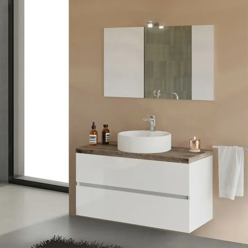 Compra Oggi Stesso Mobile bagno sospeso 100 Town bianco top rovere fossile per lavabo d‘appoggio