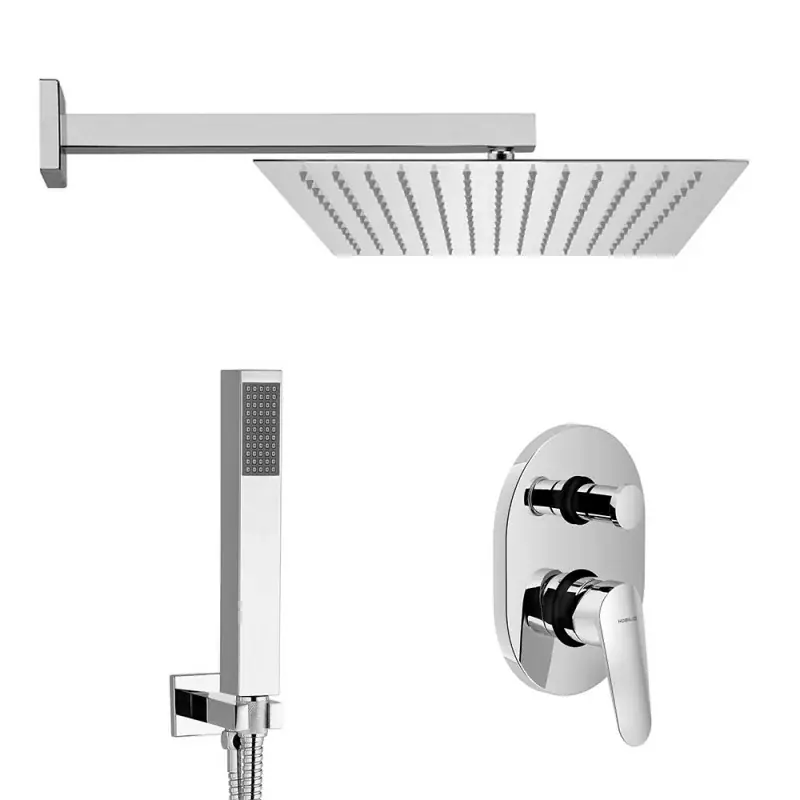 Set doccia cromato Nobili Hof con soffione quadrato 25x25 cm, kit doccia e miscelatore Promozione Esclusiva
