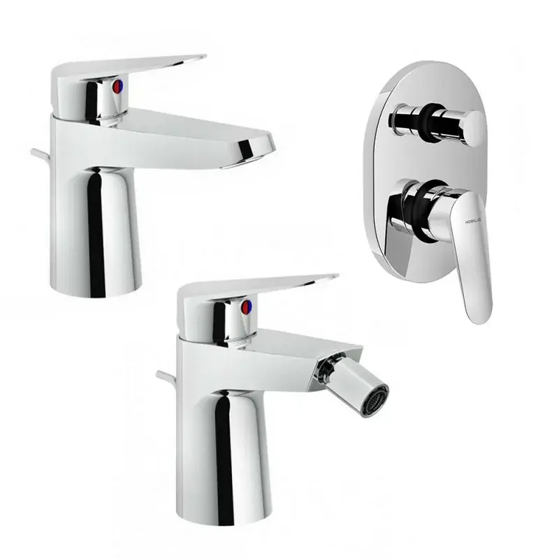 Set miscelatori lavabo bidet e doccia con deviatore Nobili Hof cromati a risparmio idrico Popolare