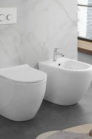 Wc e bidet filomuro per anziani con scarico traslato serie Comoda Occasione