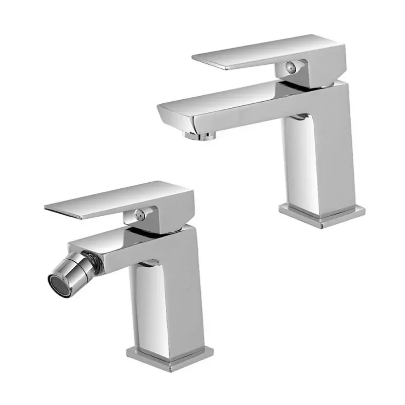 Saldi Set miscelatori lavabo e bidet cromati Kubo con piletta click-clack