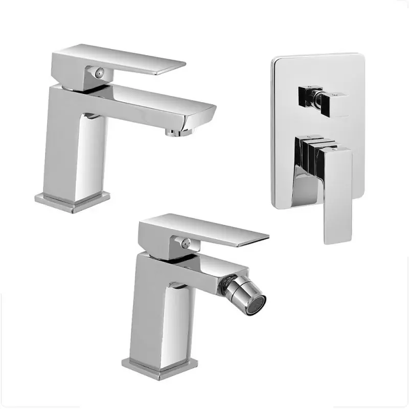 Prezzo Basso Set miscelatori lavabo bidet e doccia con deviatore cromo lucido Kubo