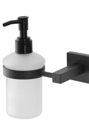 Acquista Ora Dispenser sapone liquido in acciaio nero opaco e vetro satinato a parete Levante