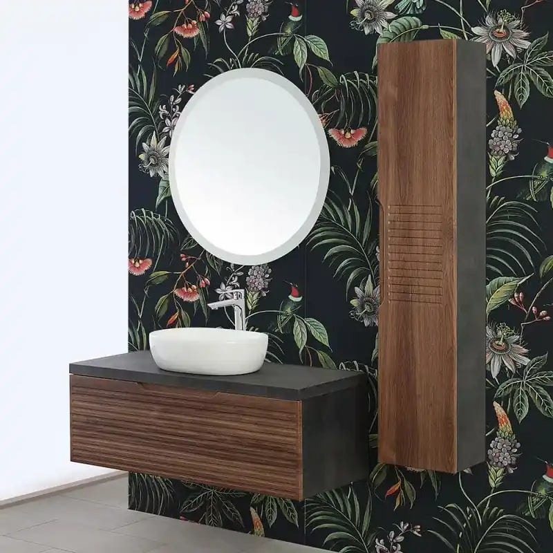Mobile bagno sospeso 90 cm noce canaletto Ravello con lavabo in ceramica Novità
