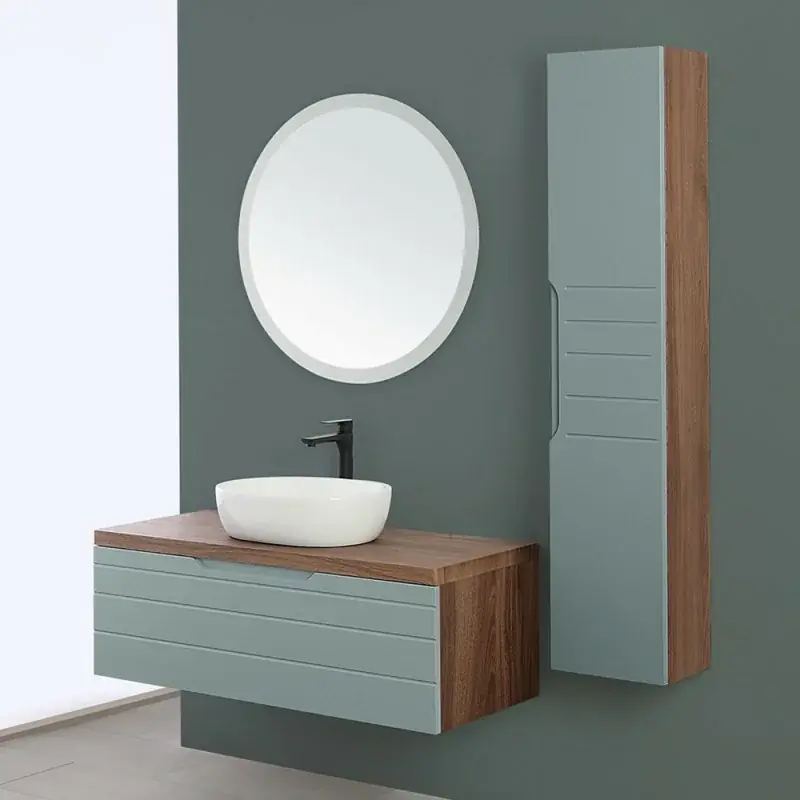 Mobile da bagno sospeso 110 cm verde salvia con lavabo in ceramica Amalfi Economico