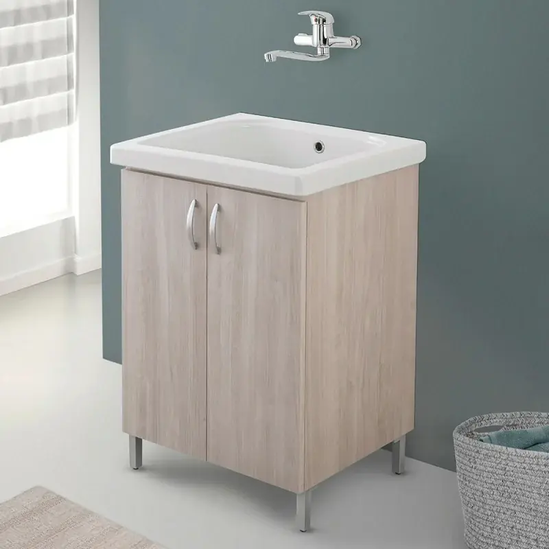 Mobile lavanderia 60 cm in ceramica con strofinatoio finitura olmo Pagamento Sicuro