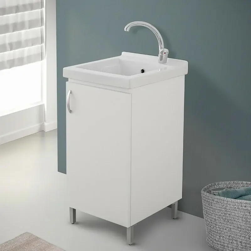 Saldi Mobile lavatoio 45x50 in ceramica bianco opaco completo di scarico