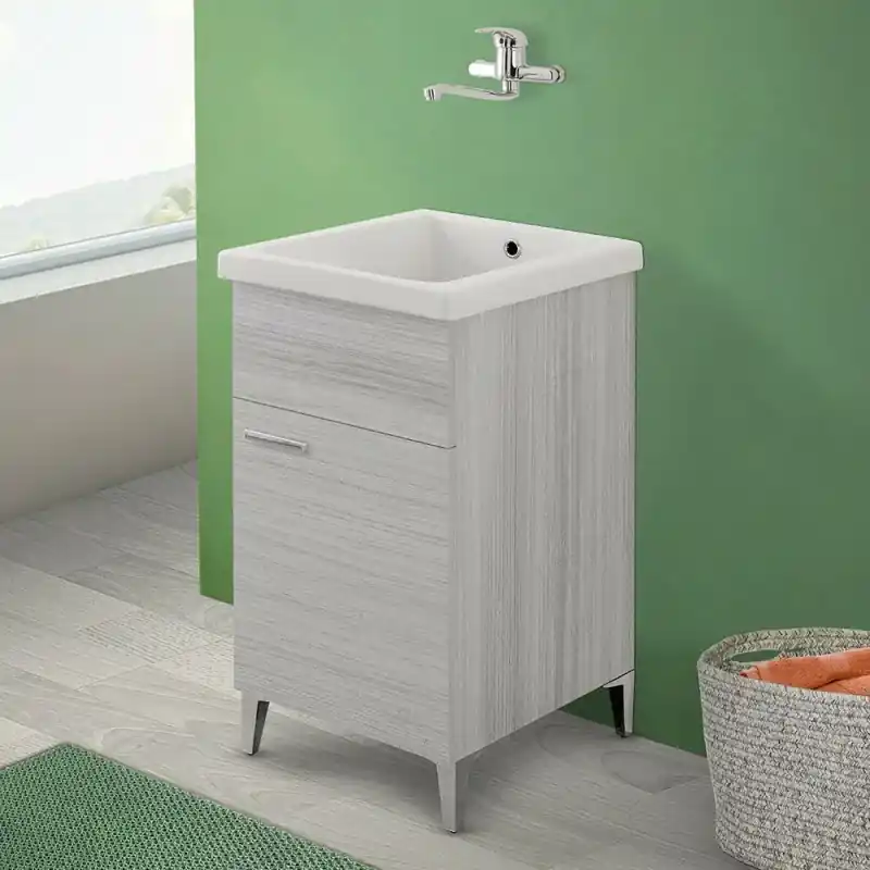 Mobile lavatoio grigio in ceramica 45x50 cm con strofinatoio integrato e kit scarico Vendita Finale