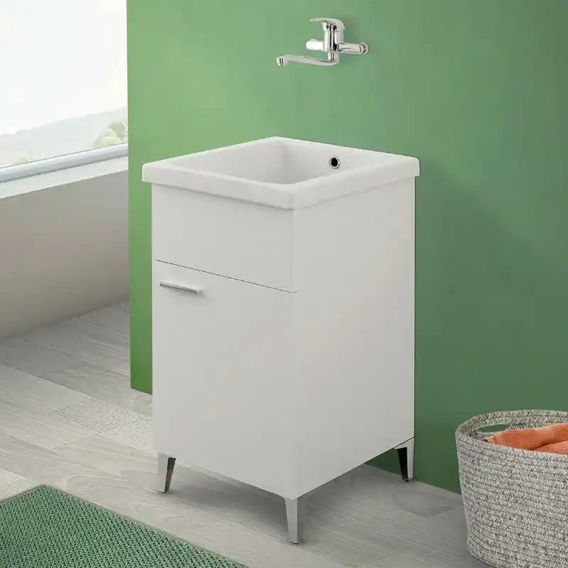 Mobile lavatoio bianco 45x50 con vasca in ceramica e strofinatoio Ordina Subito