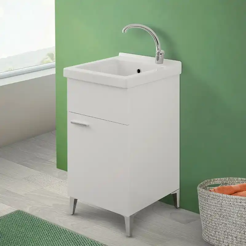 Occasione Imperdibile Mobile lavatoio bianco 45x50 cm con vasca in ceramica e kit scarico