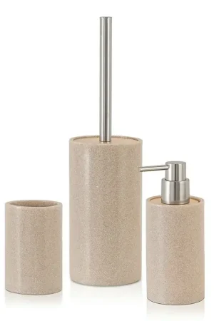 Accessori bagno moderni in resina beige dispenser + portaspazzolino + portascopino Sahara Offerta Lampo