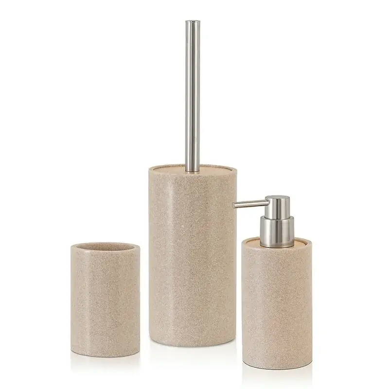 Accessori bagno moderni in resina beige dispenser + portaspazzolino + portascopino Sahara Offerta Lampo