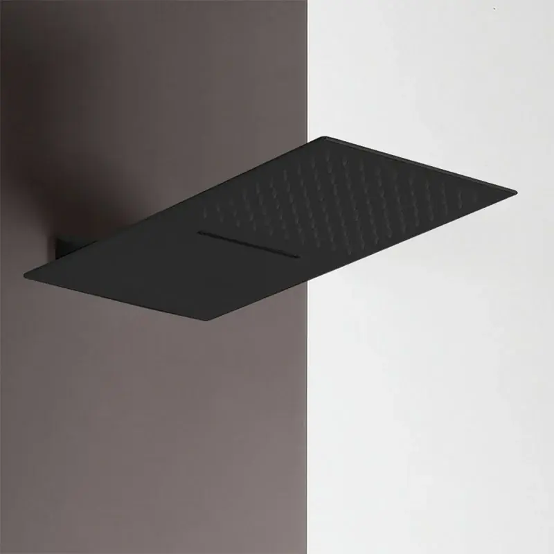 Promozione Soffione doccia a sbalzo slim 25x52 cm nero opaco in acciaio inox con cascata