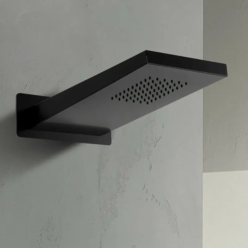 Popolare Soffione doccia a sbalzo 22x50 cm nero opaco in acciaio inox