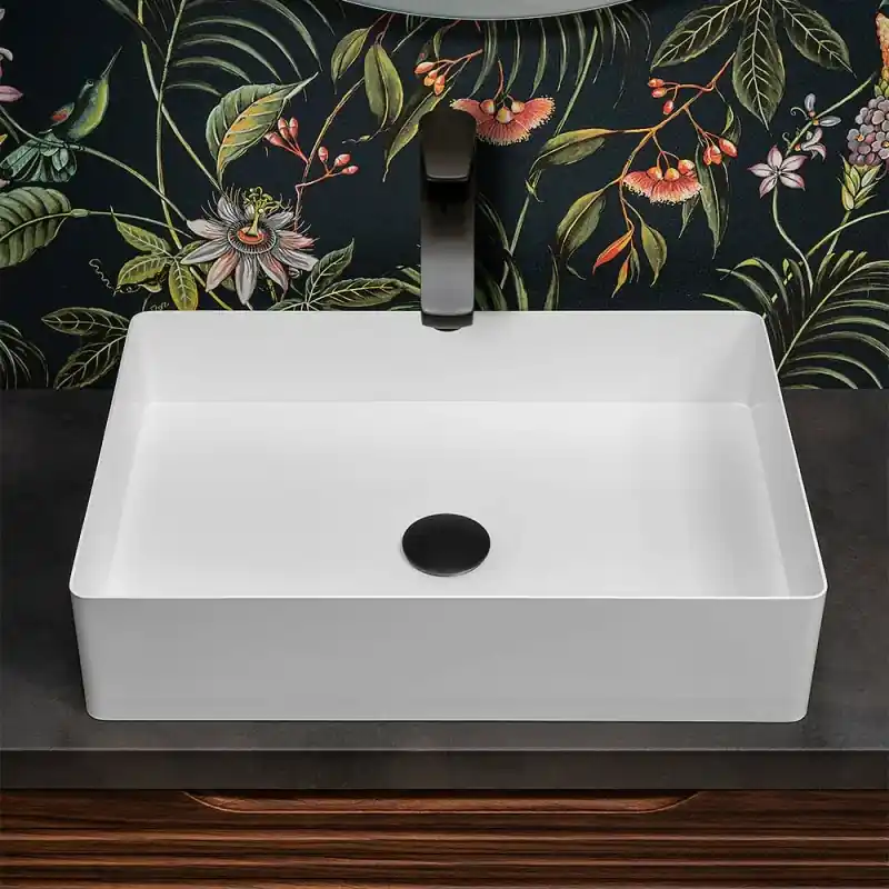 Saldi Lavabo da appoggio rettangolare 58x38 cm in acciaio inox bianco opaco Goya