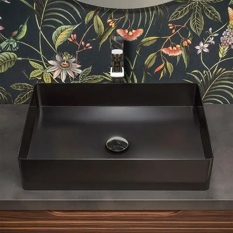 Lavabo da appoggio rettangolare 58x38 cm in acciaio inox nero opaco Goya Ultime Pezzi