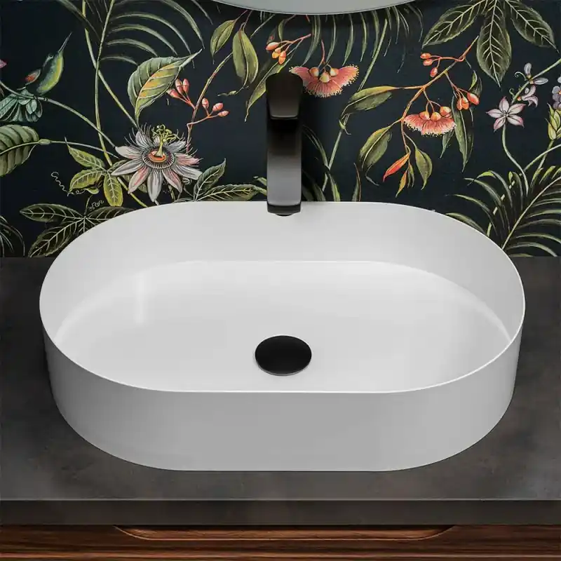 Lavabo da appoggio ovale 58x38 cm in acciaio inox bianco opaco Goya Promozione