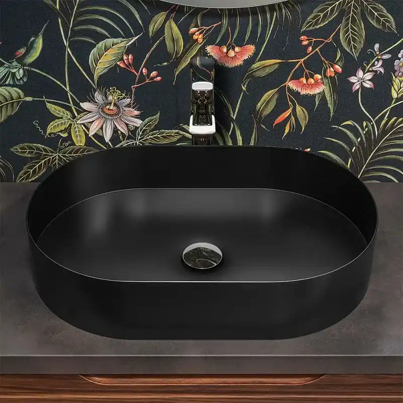 Nuovo Arrivo Lavabo da appoggio ovale 58x38 cm in acciaio inox nero opaco Goya