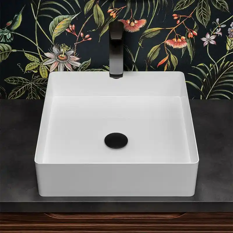 Lavabo da appoggio quadrato 45 cm in acciaio inox bianco opaco Goya Must-Have