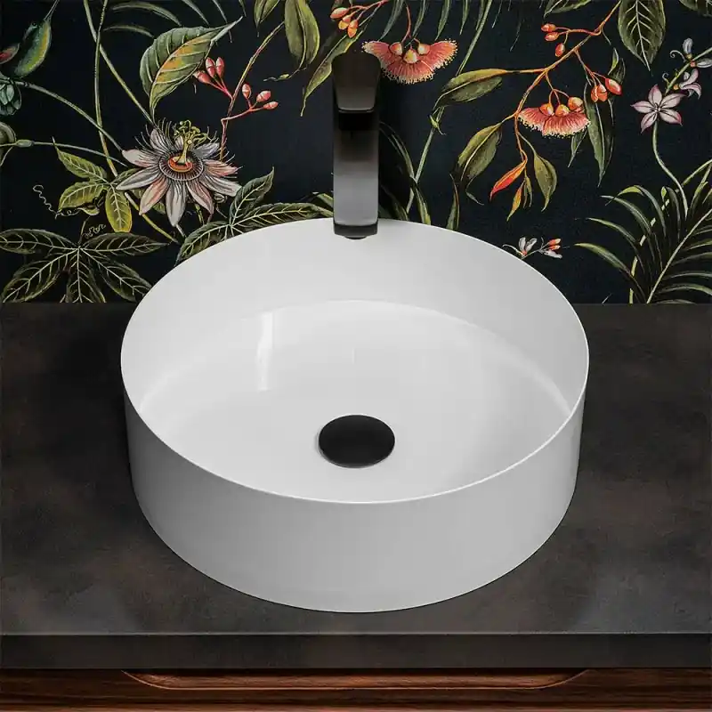 Lavabo da appoggio tondo 40 cm in acciaio inox bianco opaco Goya Compra Oggi Stesso