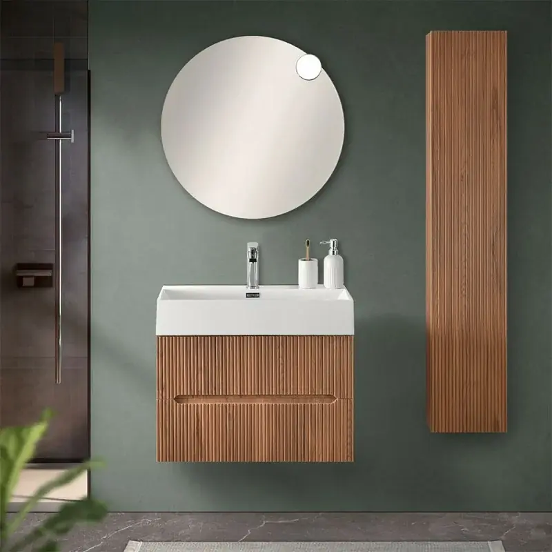 A Buon Prezzo Mobile bagno sospeso cannettato 70 cm noce canaletto con specchio Bali