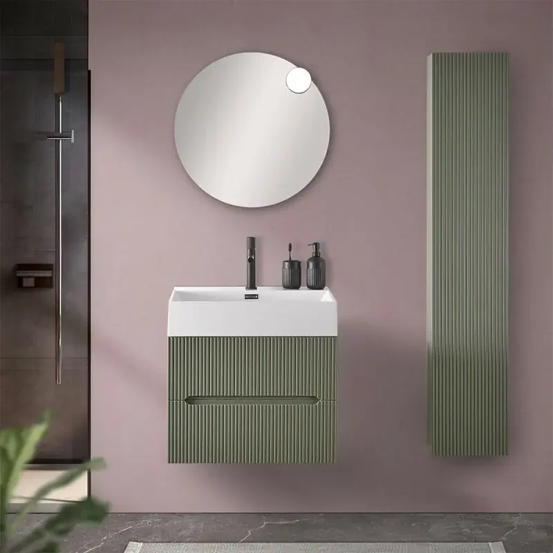 Acquista Ora Mobiletto bagno sospeso cannettato 60 cm verde con lavabo Bali