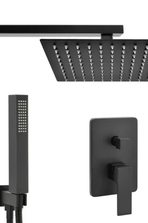 Affare Set doccia incasso Kubo nero opaco con soffione 25 cm e kit doccia