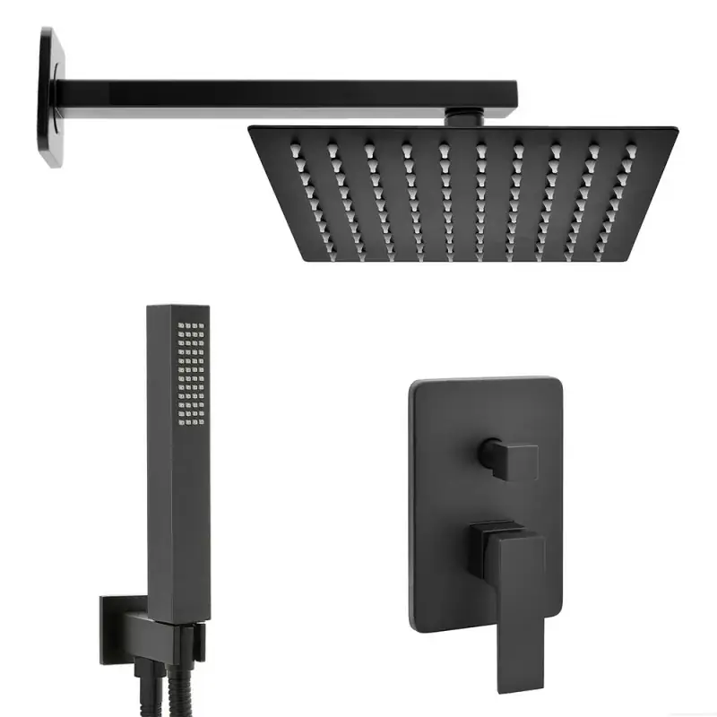 Affare Set doccia incasso Kubo nero opaco con soffione 25 cm e kit doccia