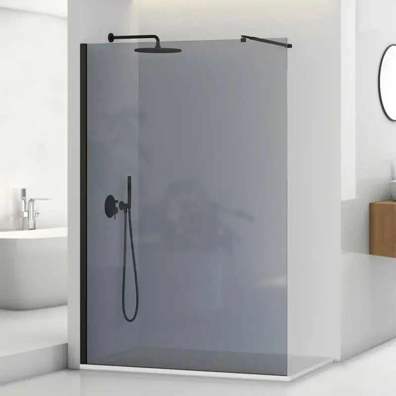 Doccia Walk-In 100 cm nero opaco con vetro fumè H 200 cm Tay Reso Gratuito