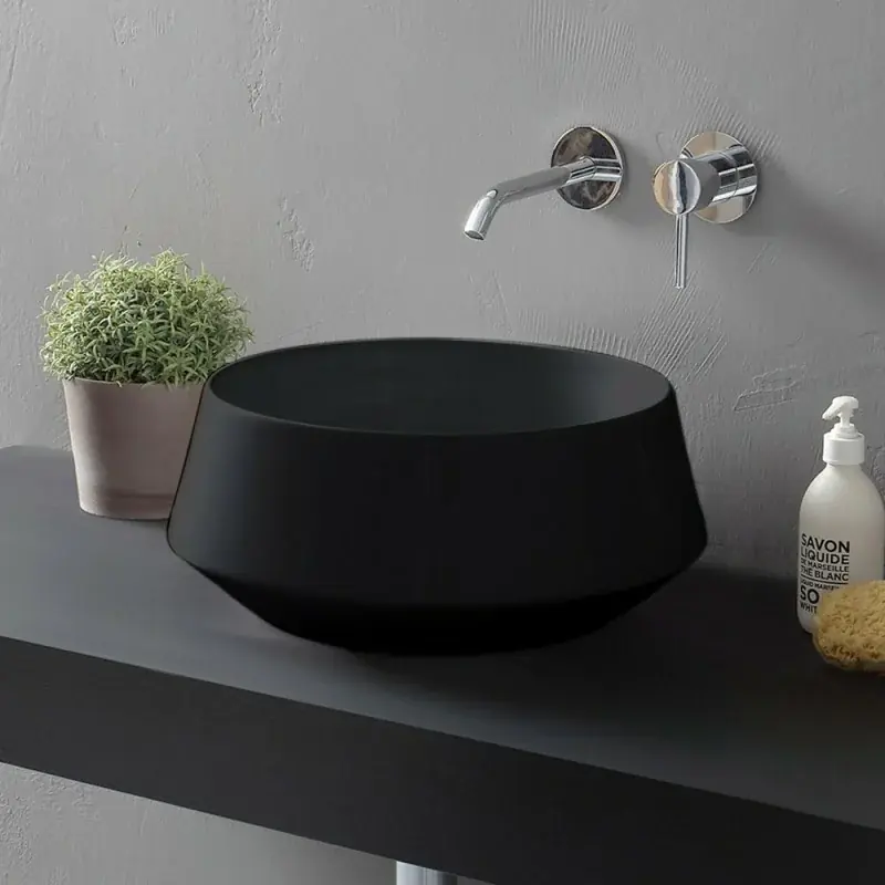Lavabo da appoggio in ceramica nero opaco tondo 42 cm Aris Offerta
