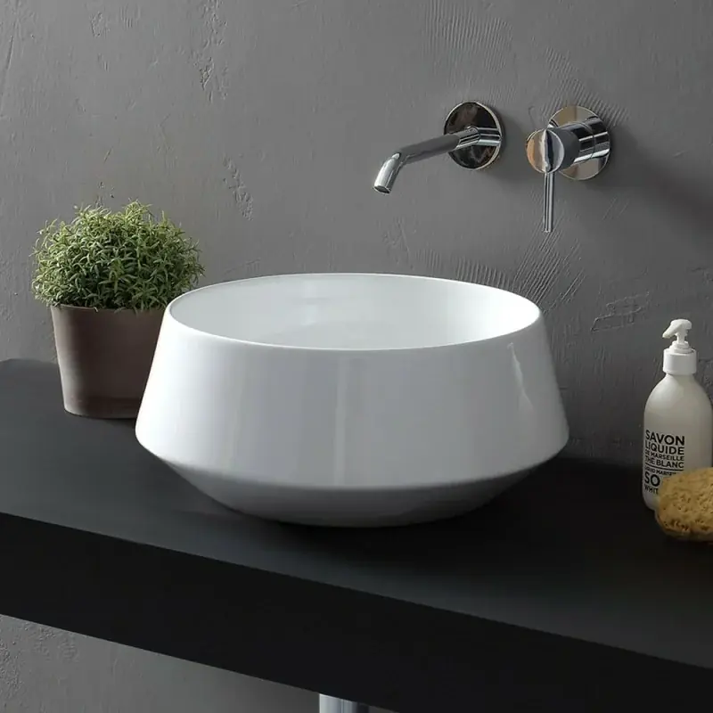 Occasione Lavabo da appoggio in ceramica bianco lucido tondo 42 cm Aris