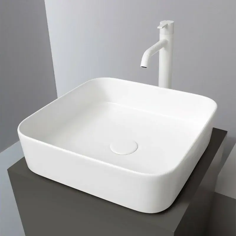 Consegna Rapida Lavabo da appoggio quadrato 40 in ceramica bianco lucido Epsilon