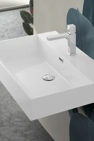 Must-Have Lavabo sospeso rettangolare in resina 70 cm bianco lucido Loto