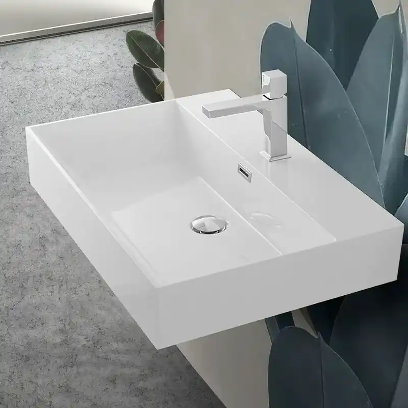 Must-Have Lavabo sospeso rettangolare in resina 70 cm bianco lucido Loto