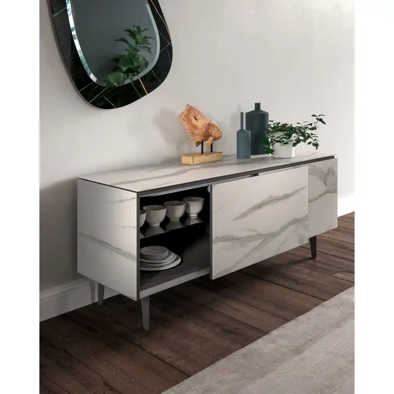 Spedizione Espresso Ozzio Madia Plana art. X308 con basamento in metallo da L.181.5 cm e H.74 cm - 2 ante