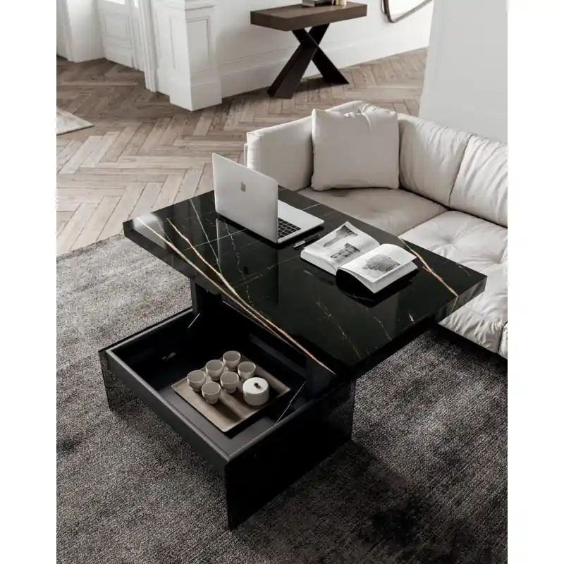 Ozzio Tavolino trasformabile Bellagio art. T061 con struttura in metallo e vetro e piano a scelta da 117x68 cm Occasione