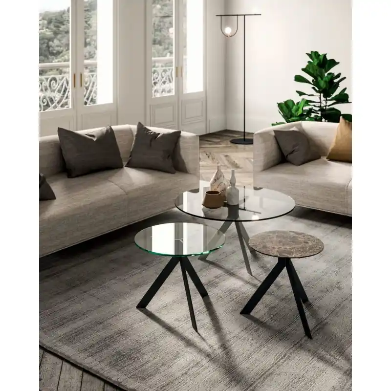 Ozzio Tavolino da caffè Bijoux art. X502 con struttura in metallo e piano a scelta da Ø80 cm Subito Disponibile