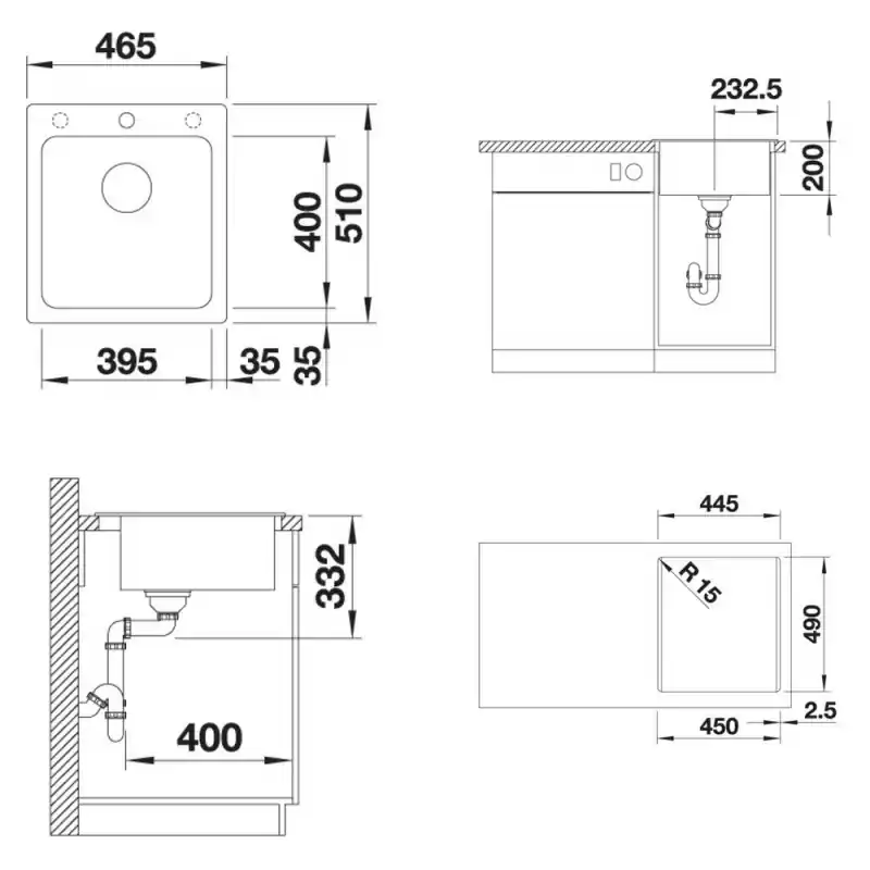 Blanco Lavello una vasca NAYA 45 1527126 finitura soft white da 46.5x51 cm - Sopratop Professionale