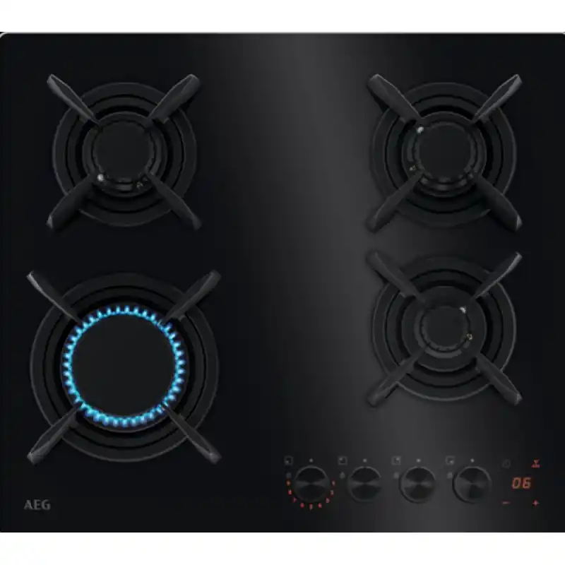 Solo Oggi PRONTA CONSEGNA - AEG Piano cottura a gas FlameLight HKB 64453 NB finitura vetro nero da 59 cm