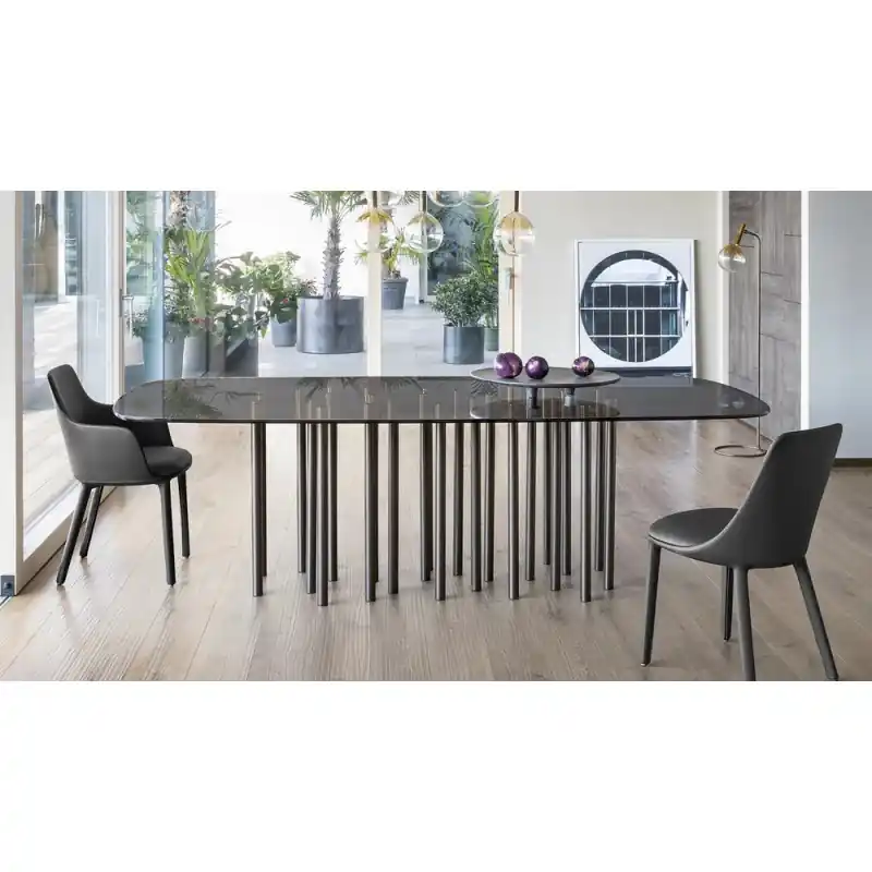 Bonaldo Tavolo fisso Mille con struttura in metallo e piano in cristallo da 200x108 cm Consegna Rapida