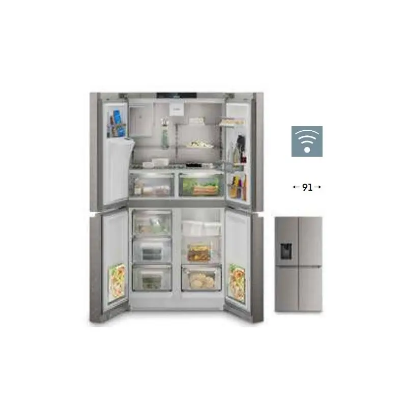 Spedito Oggi Liebherr Frigorifero side by side FrenchDoor a libera installazione MBsddi 9028 finitura inox/argento da 91 cm